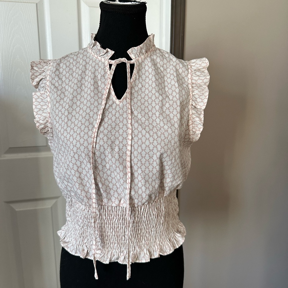 Paper Crane Cream and Pink Ruffle Blouse